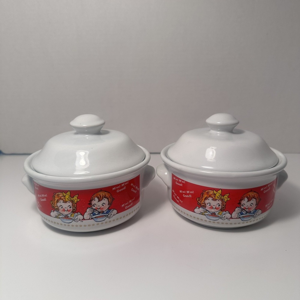 Campbell Soup Crock Covered Soup Bowl with Lid by Houston Harvest 1998 Set of 2